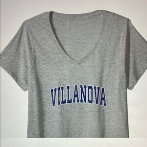 Villanova Gray V-Neck T-Shirt with Blue Print